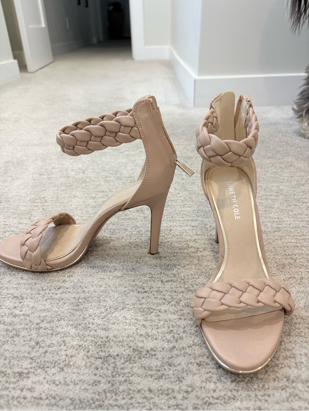 Kenneth Cole Blush Braided Ankle-Strap Stiletto Heels